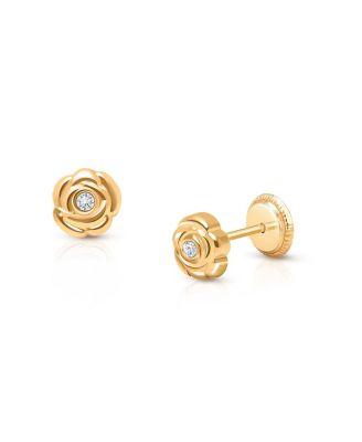 Girls' 14K Gold Blushing Rose Stud Earrings - Baby by TINY BLESSINGS