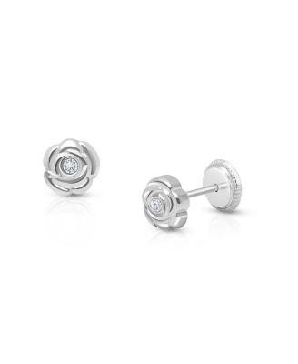 Girls' 14K Gold Blushing Rose Stud Earrings - Baby by TINY BLESSINGS