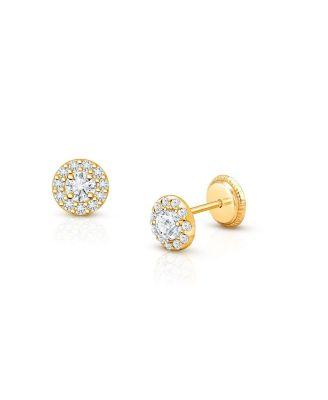 Girls' 14K Gold Brilliant Halo Studs Screw Back Earrings - Baby by TINY BLESSINGS