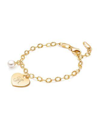 Girls 14K Gold Classic Charm Bracelet & Engraved Initial 6.25" Bracelet - Children by TINY BLESSINGS