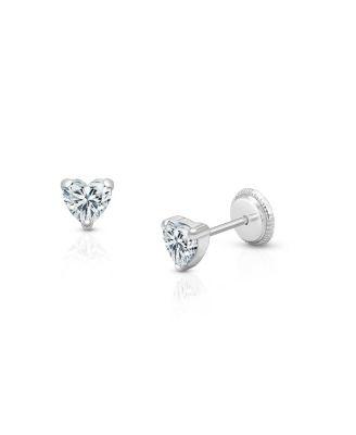 Girls' 14K Gold Clear Heart Stud Earrings - Baby by TINY BLESSINGS