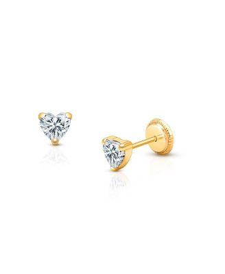 Girls' 14K Gold Clear Heart Stud Earrings - Baby by TINY BLESSINGS