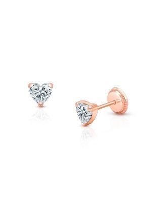 Girls' 14K Gold Clear Heart Stud Earrings - Baby by TINY BLESSINGS