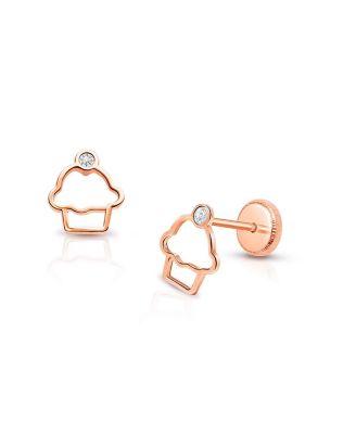 Girls' 14K Gold Cupcake Cutie Stud Earrings - Baby by TINY BLESSINGS