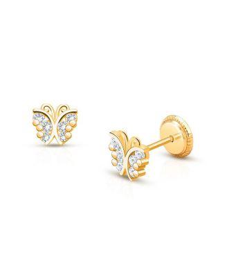 Girls' 14K Gold Curly Butterfly Stud Earrings - Baby by TINY BLESSINGS