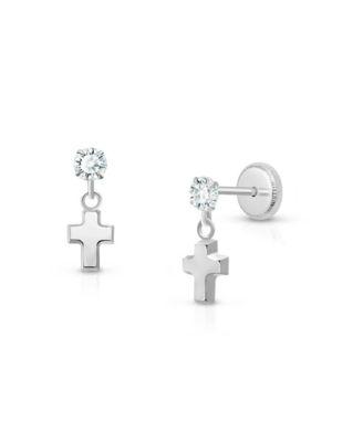 Girls' 14K Gold Dangling Simple Cross Earrings - Baby by TINY BLESSINGS
