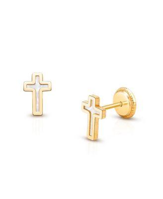 Girls' 14K Gold Genuine Faith Cross Stud Earrings - Baby by TINY BLESSINGS