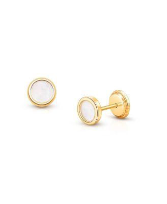 Girl's 14K Gold Genuine Shimmer Round Stud Earrings - Baby by TINY BLESSINGS
