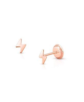 Girls' 14K Gold Lightning Bolt Studs Screw Back Earrings - Children by TINY BLESSINGS