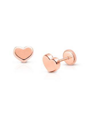 Girls' 14K Gold Modern Heart Studs Screw Back Earrings - Baby by TINY BLESSINGS