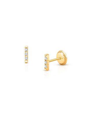 Girls' 14K Gold Pav&eacute; Bar Studs Screw Back Earrings - Baby by TINY BLESSINGS