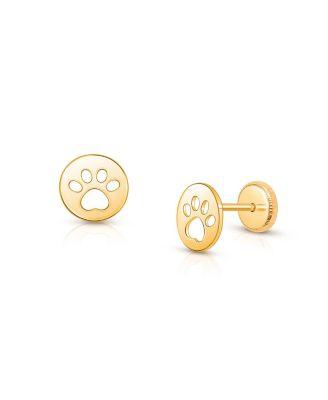 Girls' 14K Gold Paw Print Stud Earrings - Baby by TINY BLESSINGS