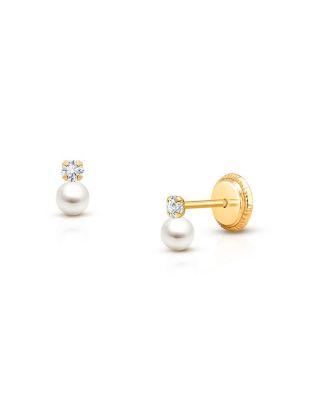 Girls' 14K Gold Pearl Drop Stud Earrings - Baby by TINY BLESSINGS