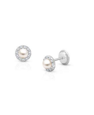 Girls' 14K Gold Pearl Halo Stud Earrings - Baby by TINY BLESSINGS
