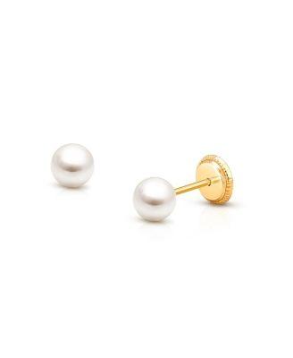 Girls' 14K Gold Pearl Stud Earrings - Baby by TINY BLESSINGS