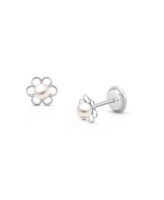 Girls' 14K Gold Petals and Pearls Stud Earrings - Baby by TINY BLESSINGS