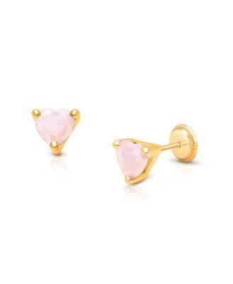 Girls' 14K Gold Pink Dazzling Heart Studs Screw Back Earrings - Baby by TINY BLESSINGS