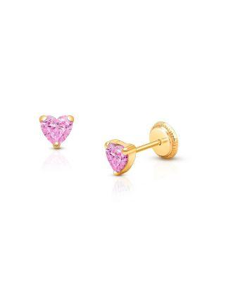 Girls' 14K Gold Pink Heart Stud Earrings - Baby by TINY BLESSINGS