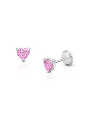 Girls' 14K Gold Pink Heart Stud Earrings - Baby by TINY BLESSINGS