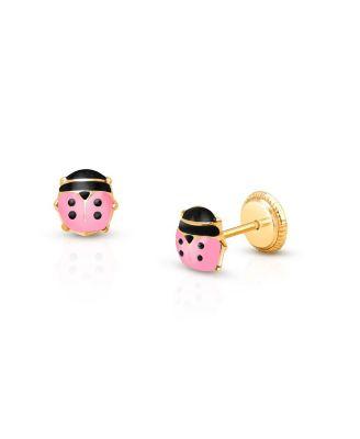 Girls' 14K Gold Pink Lil' Ladybug Stud Earrings - Baby by TINY BLESSINGS