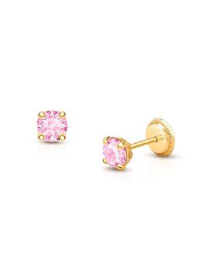 Girls' 14K Gold Pink Round Cut Stud Earrings - Baby by TINY BLESSINGS