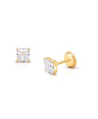 Girls' 14K Gold Princess Cut Stud Earrings - Baby by TINY BLESSINGS