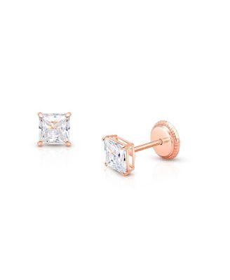 Girls' 14K Gold Princess Cut Stud Earrings - Baby by TINY BLESSINGS