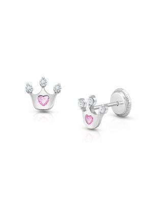 Girls' 14K Gold Princess at Heart Stud Earrings - Baby by TINY BLESSINGS