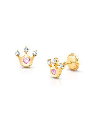 Girls' 14K Gold Princess at Heart Stud Earrings - Baby by TINY BLESSINGS