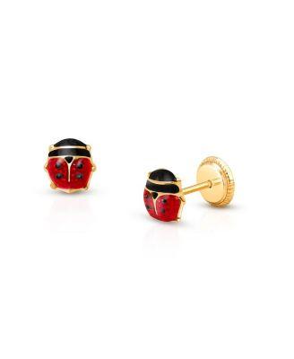 Girls' 14K Gold Red Lil' Ladybug Studs Screw Back Earrings - Baby by TINY BLESSINGS