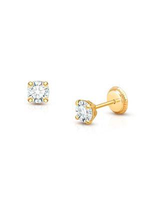 Girls' 14K Gold Round Cut Stud Earrings - Baby by TINY BLESSINGS