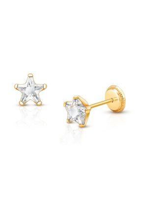 Girls' 14K Gold Shining Star Studs Screw Back Earrings by TINY BLESSINGS