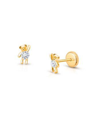 Girls' 14K Gold Teddy Bear Bliss Stud Earrings - Baby by TINY BLESSINGS