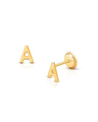 Girls' 14K Gold Tiny Initial Studs Screw Back Earrings - Little Kid by TINY BLESSINGS