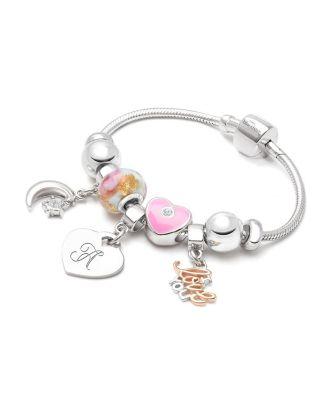 Girls' Sterling Silver Adore Charm Bracelet & Engraved Initial 6" Bracelet - Children by TINY BLESSINGS