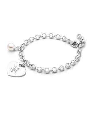 Girls' Sterling Silver Classic Charm Bracelet & Engraved Initial 6.25" Bracelet - Children by TINY BLESSINGS