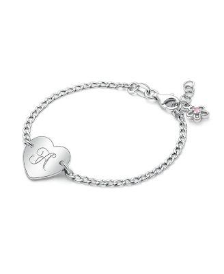 Girls' Sterling Silver Lovely Heart ID Bracelet & Engraved Initial Bracelet - Big Kid by TINY BLESSINGS