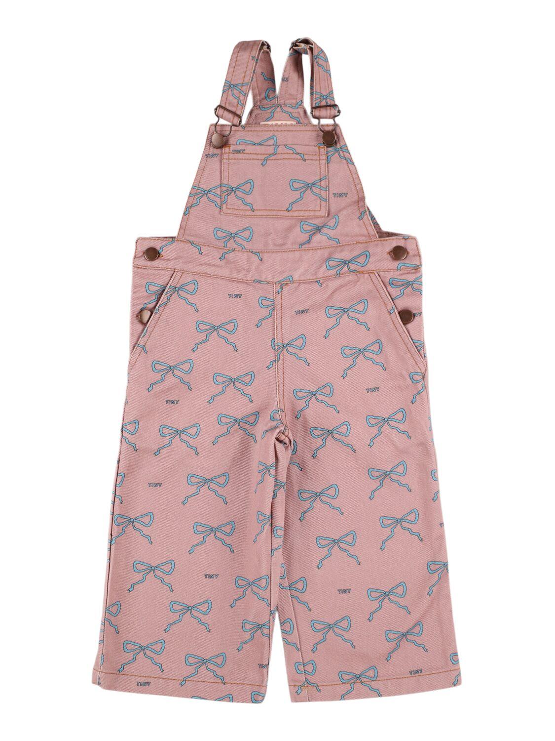 Bow Print Cotton Denim Overalls by TINY COTTONS