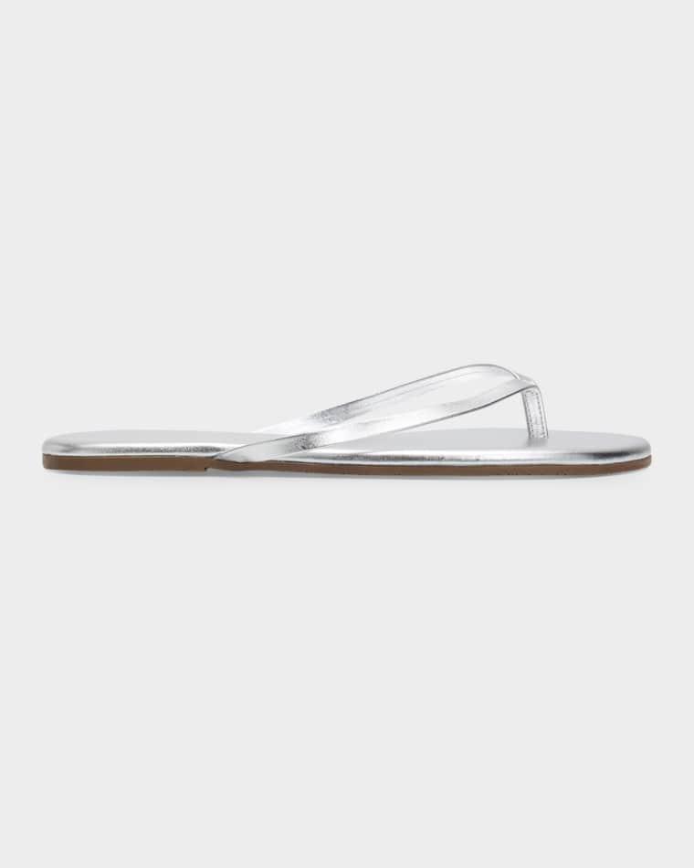 Lily Metallic Leather Flat Thong Sandals by TKEES