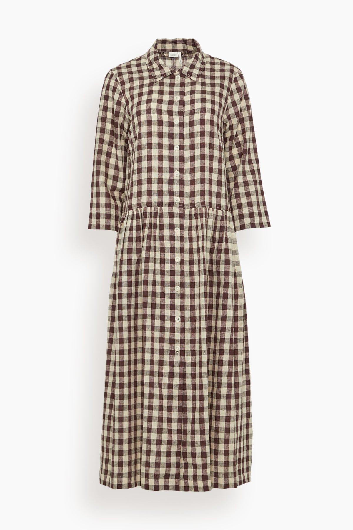 Check Linen Cotton Shirt Dress in Dark Chocolate by TOAST