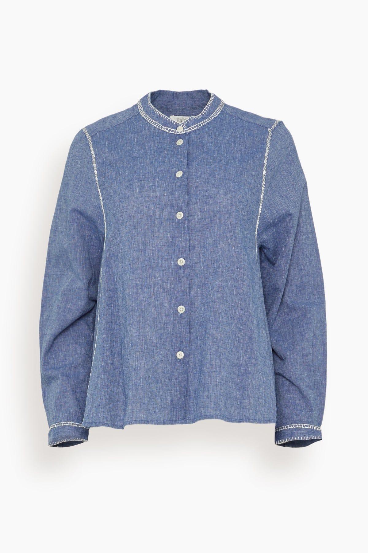 Embroidered Cotton Linen Chambray Shirt in Chambray Blue by TOAST