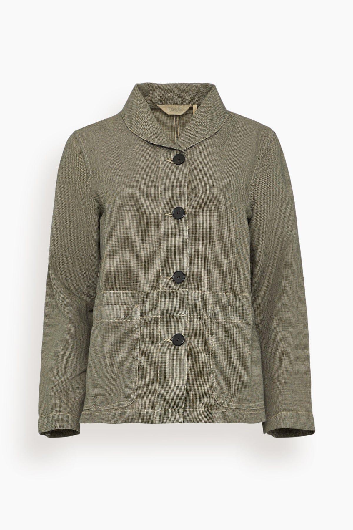 Hal Micro Houndstooth Cotton Linen Workwear Jacket in Vintage White/Black by TOAST