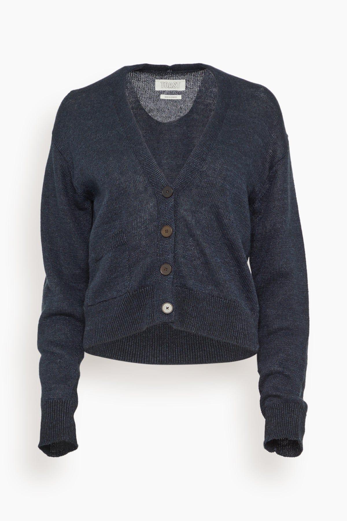 Wool Linen Patch Pocket Cardigan in Dark Navy by TOAST