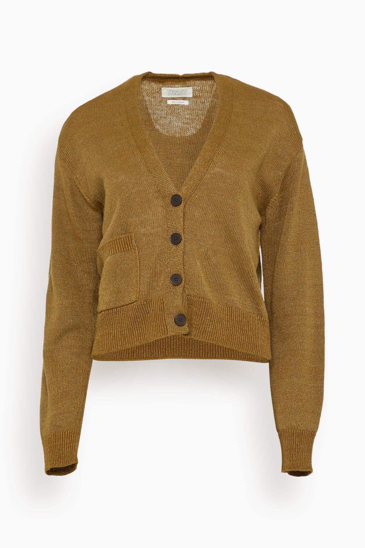 Wool Linen Patch Pocket Cardigan in Old Gold by TOAST