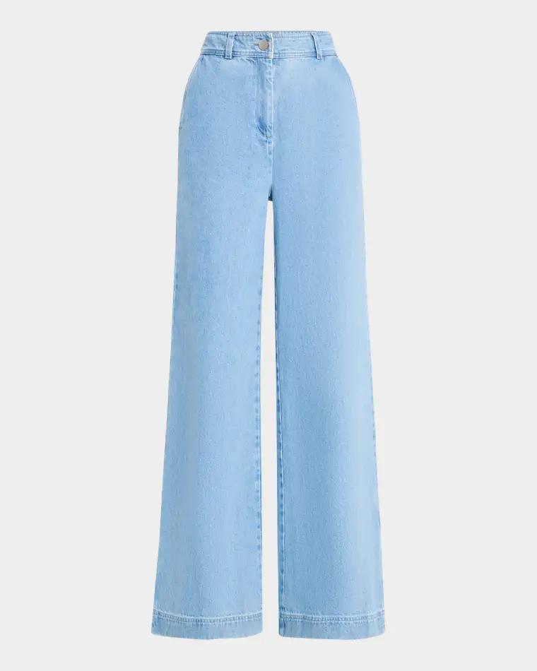 Eileen Wide-Leg Denim Pants with Slits by TOCCIN