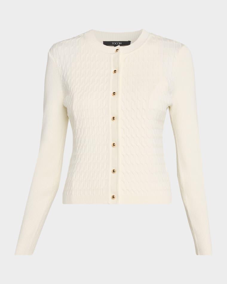 Elise Crewneck Cable-Knit Cardigan by TOCCIN