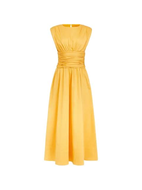 Evangeline strong-shoulder ruched midi cotton dress by TOCCIN