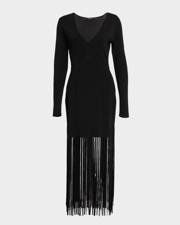 Evelina Long-Sleeve Fringe Dress by TOCCIN