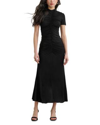 Gracelyn Mock Neck Short Sleeve Ruched Midi Dress by TOCCIN