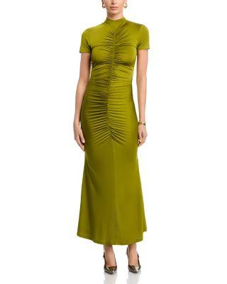 Gracelyn Mock Neck Short Sleeve Ruched Midi Dress by TOCCIN